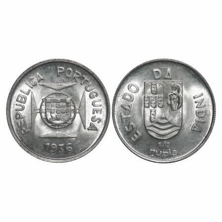 Indo Portuguese, Silver ½ Rupee, 5.82g, Republic (1910-1961 AD), 1936 AD. A.Gomes (page 60