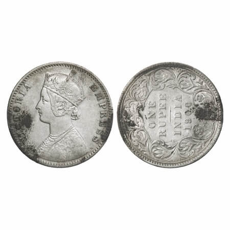 Victoria Empress, Silver, Rupee, 1900, Error, 9'o clock on Rev. Very Fine, Details. Rare.