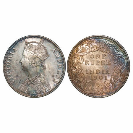 Victoria Empress, Silver, Rupee, 1901, Bombay Mint, A3(i)/I(ii), 'B' incused. F. Prid Unli
