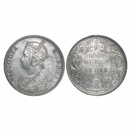 Victoria Empress, Silver, Rupee, 1901, Bombay Mint, A3(i)/I, 'B' incused. F. Prid 187. GK 