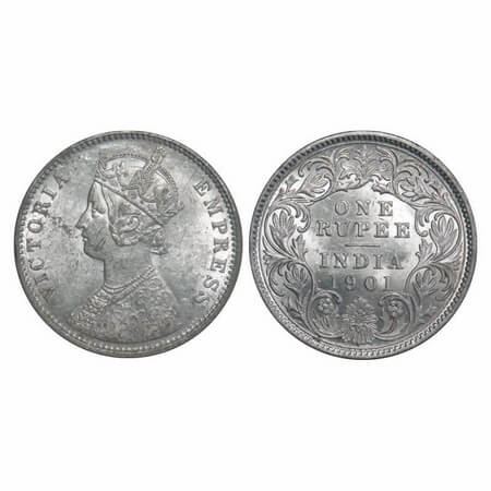 Victoria Empress, Silver, Rupee, 1901, Calcutta Mint, C3/I(i), 'C' incused, Die cracks on 