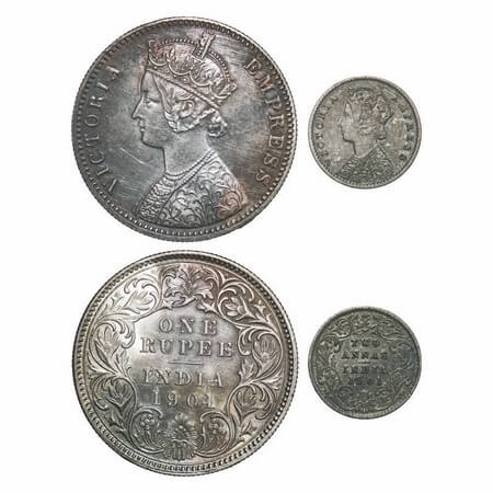Victoria Empress, Silver, 1901 (2 coins), Calcutta Mint, 1) Rupee, C3/I(i), 'C' incused, 2