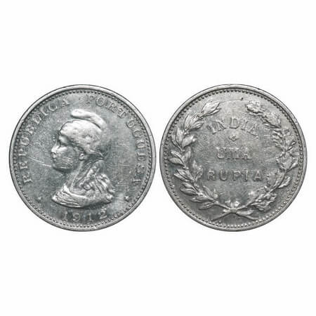 Indo Portuguese, Silver Uma Rupee, 11.48g, Republic (1910-1961 AD), 1912 AD. Obv: Bust & d