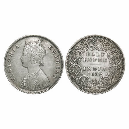 Victoria Empress, Silver, Half Rupee, 1882, Calcutta Mint, A/I, 'C' incused. F. Prid 266. 
