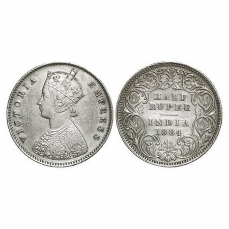 Victoria Empress, Silver, Half Rupee, 1884, Calcutta Mint, A/I, 'C' incused. F. Prid 268. 