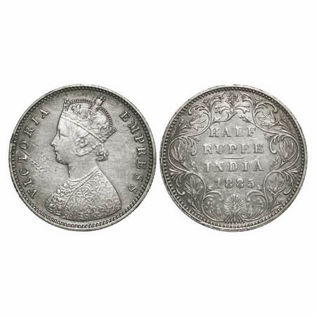 Victoria Empress, Silver, Half Rupee, 1885, Bombay Mint, A/II(i), 'B' raised and Dot, Dual