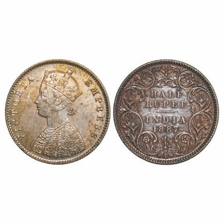 Victoria Empress, Silver, Half Rupee, 1887, Calcutta Mint, A/I, 'C' incused. F. Prid 271. 