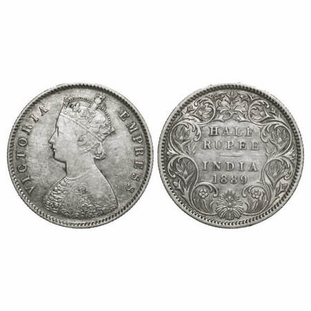 Victoria Empress, Silver, Half Rupee, 1889, Calcutta Mint, A/I, 'C' incused. F. Prid 273. 
