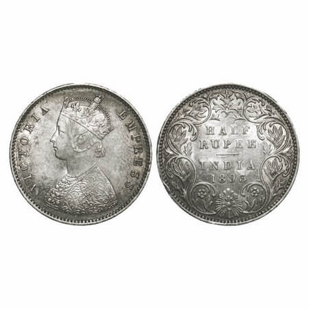 Victoria Empress, Silver, Half Rupee, 1893, Bombay Mint, A/I, 'B' incused. F. Prid 303. GK