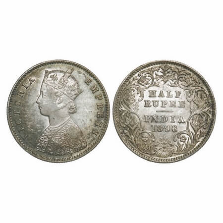 Victoria Empress, Silver, Half Rupee, 1896, Calcutta Mint, A/I, 'C' incused. F. Prid 279. 