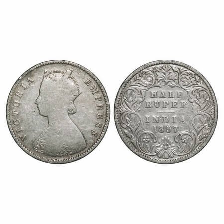 Victoria Empress, Silver, Half Rupee, 1897, Calcutta Mint, A/I, 'C' incused. F. Prid 280. 