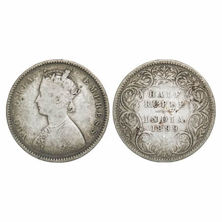 Victoria Empress, Silver, Half Rupee, 1899, Bombay Mint, A/I, 'B' incused, B incused inver