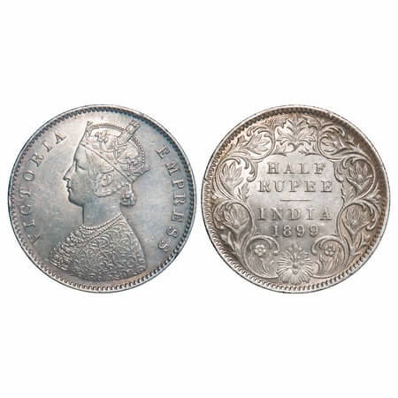 Victoria Empress, Silver, Half Rupee, 1899, Calcutta Mint, A/I, 'C' incused. F. Prid 282. 