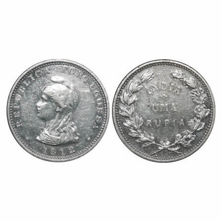 Indo Portuguese, Silver Rupia, 11.50g, Republic (1910-1961 AD), 1912 (2 overstruck on 1 in