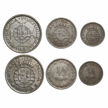 Indo Portuguese, Cu-Ni (3 coins), Rupia, ½ & ¼ Rupia, Republic, 1952. A.Gomes (page 605 & 