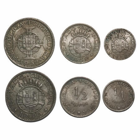 Indo Portuguese, Cu-Ni (3 coins), Rupia, 1/2 & 1/4 Rupia, Republic, 1952. A.Gomes (page 60