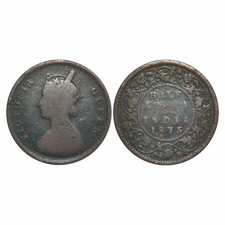 Victoria Queen, Copper, Half Anna, 1875, Calcutta Mint, B/II. F. Prid 583. GK 818. Fine. S