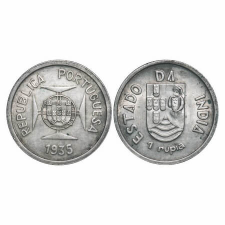 Indo Portuguese, Silver Rupee, 11.71g, Republic (1910-1961 AD), 1935 AD. A.Gomes (page 606
