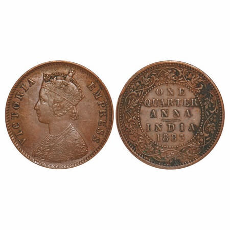 Victoria Empress, Copper, Quarter Anna, 1883, Calcutta Mint, B/II, 'C' incused. F. Prid 61