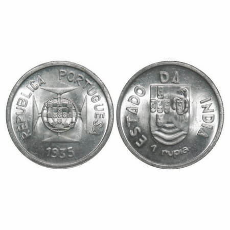 Indo Portuguese, Silver Rupee, 11.52g, Republic (1910-1961 AD), 1935 AD. A.Gomes (page 606