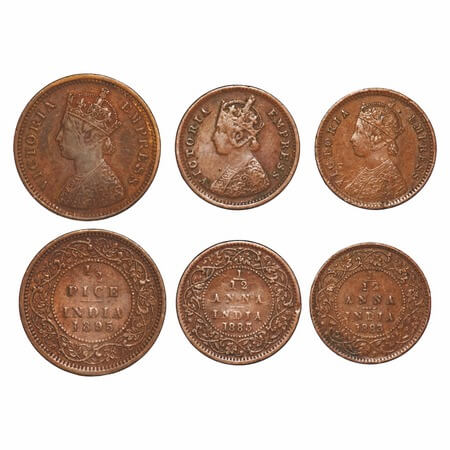 Victoria Empress, Copper, 1/2 Pice & 1/12 Anna(2), (3 coins), 1) 1895, Calcutta mint, A/I,