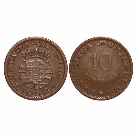 Indo Portuguese, Bronze 10 Centavos, 1.97g, Republic (1910-1961 AD), 1958. A.Gomes (page 6