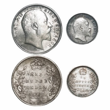 Edward VII, Silver, Rupee & 1/4 Rupee, 1903 (2 coins), Calcutta Mint, No mint mark. F. Pri
