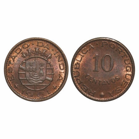 Indo Pourtuguese, Bronze, 1.95g, 10 Centavos, Republic, 1961 AD. A.Gomes (page 606) 13.03 