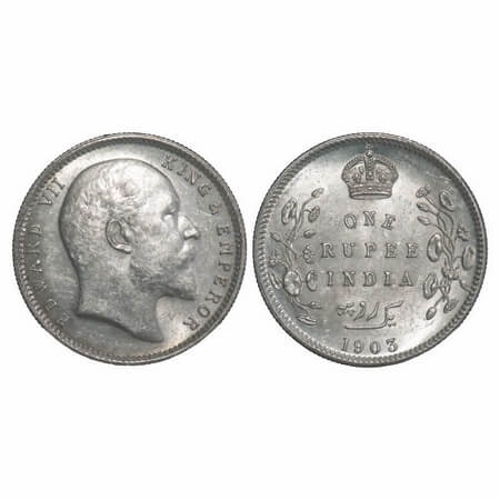 Edward VII, Silver, Rupee, 1903, Calcutta Mint, No mint mark. F. Prid 189. GK 924. About U