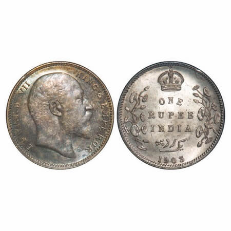 Edward VII, Silver, Rupee, 1903, Calcutta Mint, No mint mark. F. Prid 189. GK 924. Brillia
