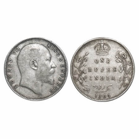 Edward VII, Silver, Rupee, 1904, Bombay Mint, 'B' incused and dot, In 5 Diamonds position 