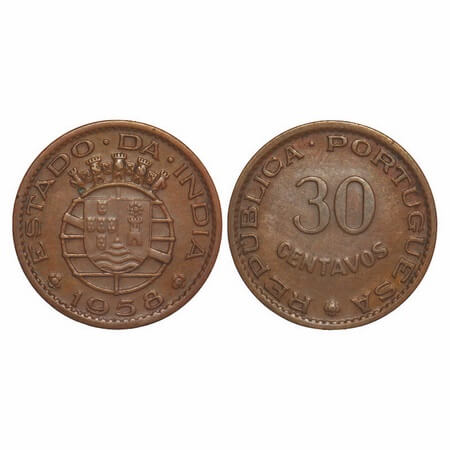 Indo Portuguese, Bronze 30 Centavos, 3.92g, Republic (1910-1961 AD), 1958. A.Gomes (page 6
