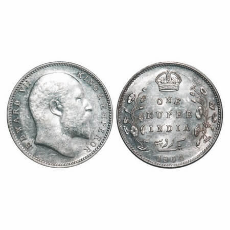 Edward VII, Silver, Rupee, 1904, Bombay Mint, 'B' incused and dot, Ghost on Rev. F. Prid 2