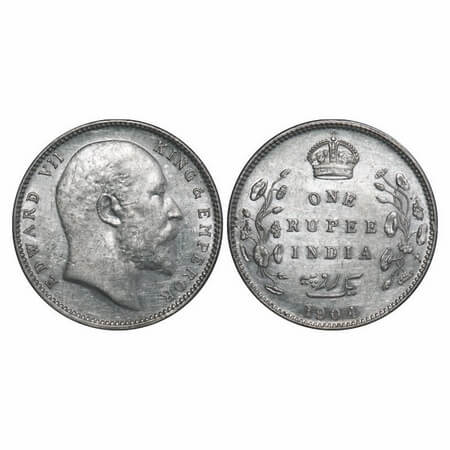 Edward VII, Silver, Rupee, 1904, Bombay Mint, 'B' incused and dot, Five Diamonds and botto