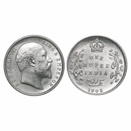 Edward VII, Silver, Rupee, 1905, Calcutta Mint, No mint mark. F. Prid 191. GK 934. Extreme