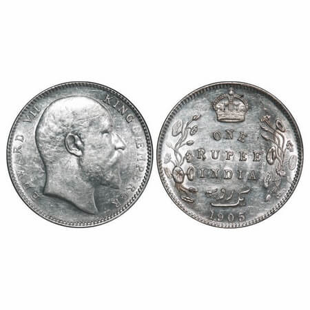Edward VII, Silver, Rupee, 1905, Bombay Mint, 'B' incused and dot, Top stroke of numeral 5