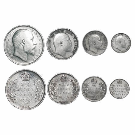 Edward VII, Silver, Rupee, Half Rupee, 1/4 Rupee & 2 Annas, 1905 (4 coins), 1) Bombay Mint