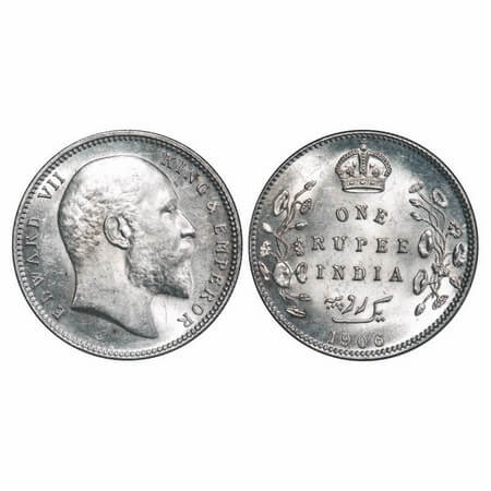 Edward VII, Silver, Rupee, 1906, Calcutta Mint, No mint mark. F. Prid 192. GK 938. Uncircu