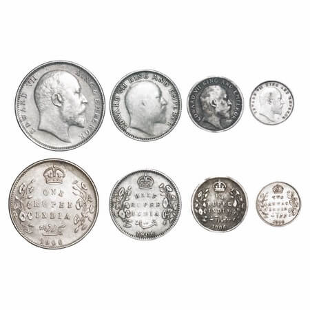 Edward VII, Silver, Rupee, Half Rupee, 1/4 Rupee & 2 Annas, 1906 (4 coins), Calcutta Mint,