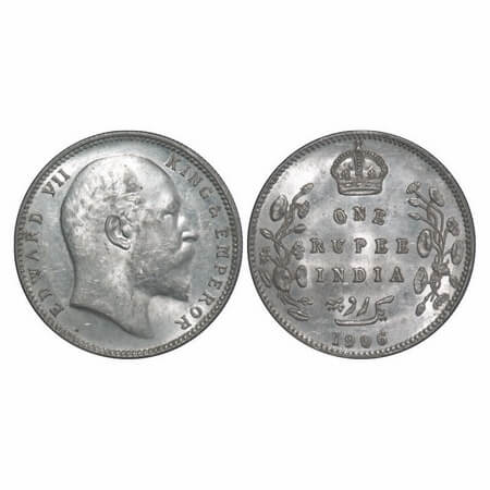 Edward VII, Silver, Rupee, 1906, Bombay Mint, 'B' incused and dot. F. Prid 202. GK 940. Br