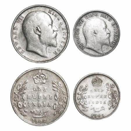 Edward VII, Silver, Rupee & Half Rupee, 1906 (2 coins), Bombay Mint, 'B' incused and dot. 