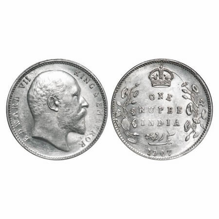 Edward VII, Silver, Rupee, 1907, Calcutta Mint, No mint mark. F. Prid 193. GK 942. Extreme