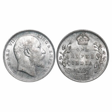 Edward VII, Silver, Rupee, 1907, Bombay Mint, 'B' incused and dot, Narrow numeral 7. F. Pr