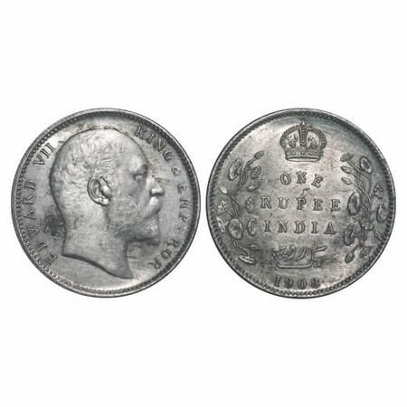 Edward VII, Silver, Rupee, 1908, Calcutta Mint, No mint mark, Ghost on Rev, Mechanical die