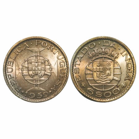 Indo Pourtuguese, Copper Nickle, 14.00g, 6 Escudos, (Republic) 1959 AD. A.Gomes (Page 606)