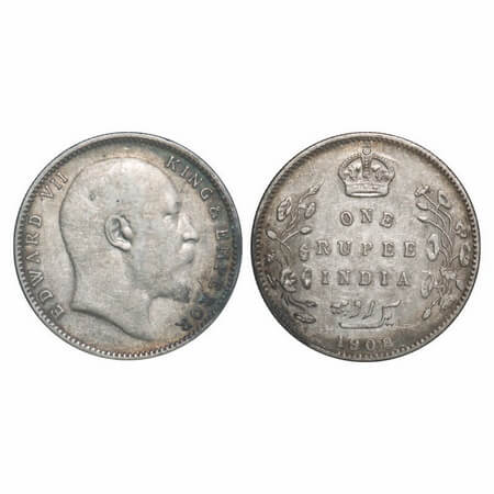 Edward VII, Silver, Rupee, 1908, Bombay Mint, 'B' incused and dot, Numeral 8 struck on num