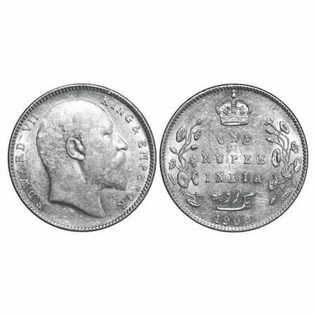 Edward VII, Silver, Rupee, 1908, Bombay Mint, 'B' incused and dot. F. Prid 204. GK 948. Ex