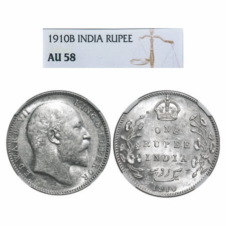 Edward VII, Silver, Rupee, 1910, Bombay Mint, 'B' incused and Dot. F. Prid 206. GK 958. NG