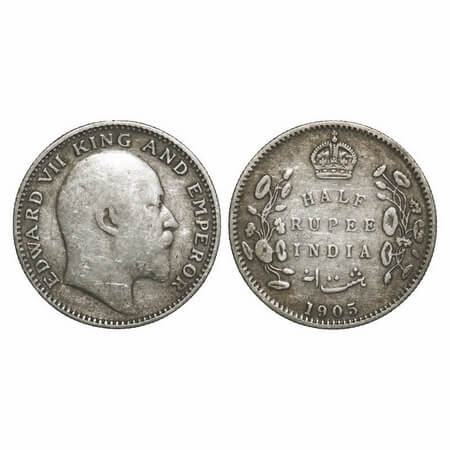 Edward VII, Silver, Half Rupee, 1905, Calcutta Mint, No mint mark. F. Prid Unlisted. GK 96