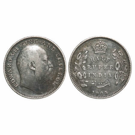 Edward VII, Silver, Half Rupee, 1905, Calcutta Mint, No mint mark. F. Prid Unlisted. GK 96